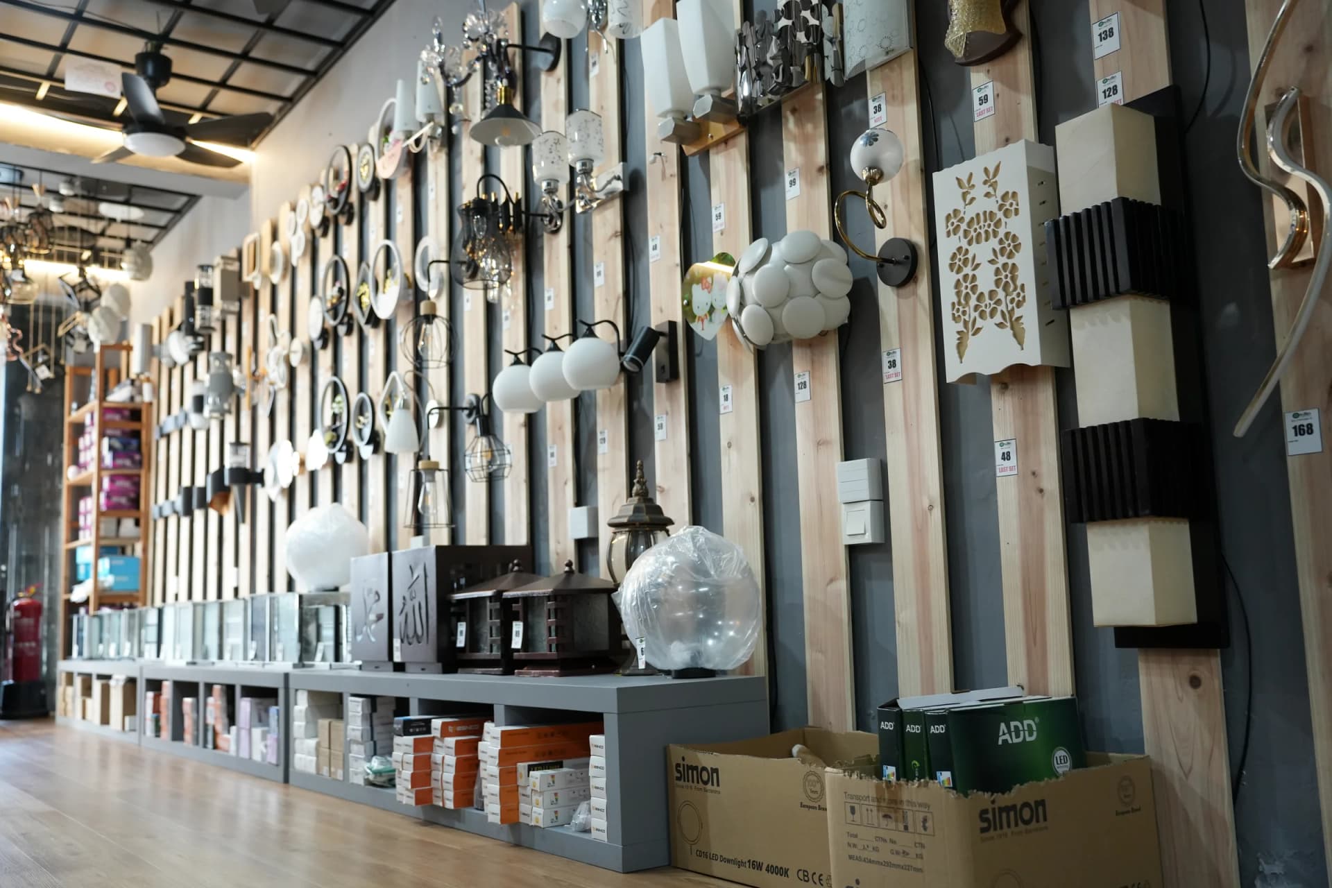 Wall and decorative lights on display in the showroom