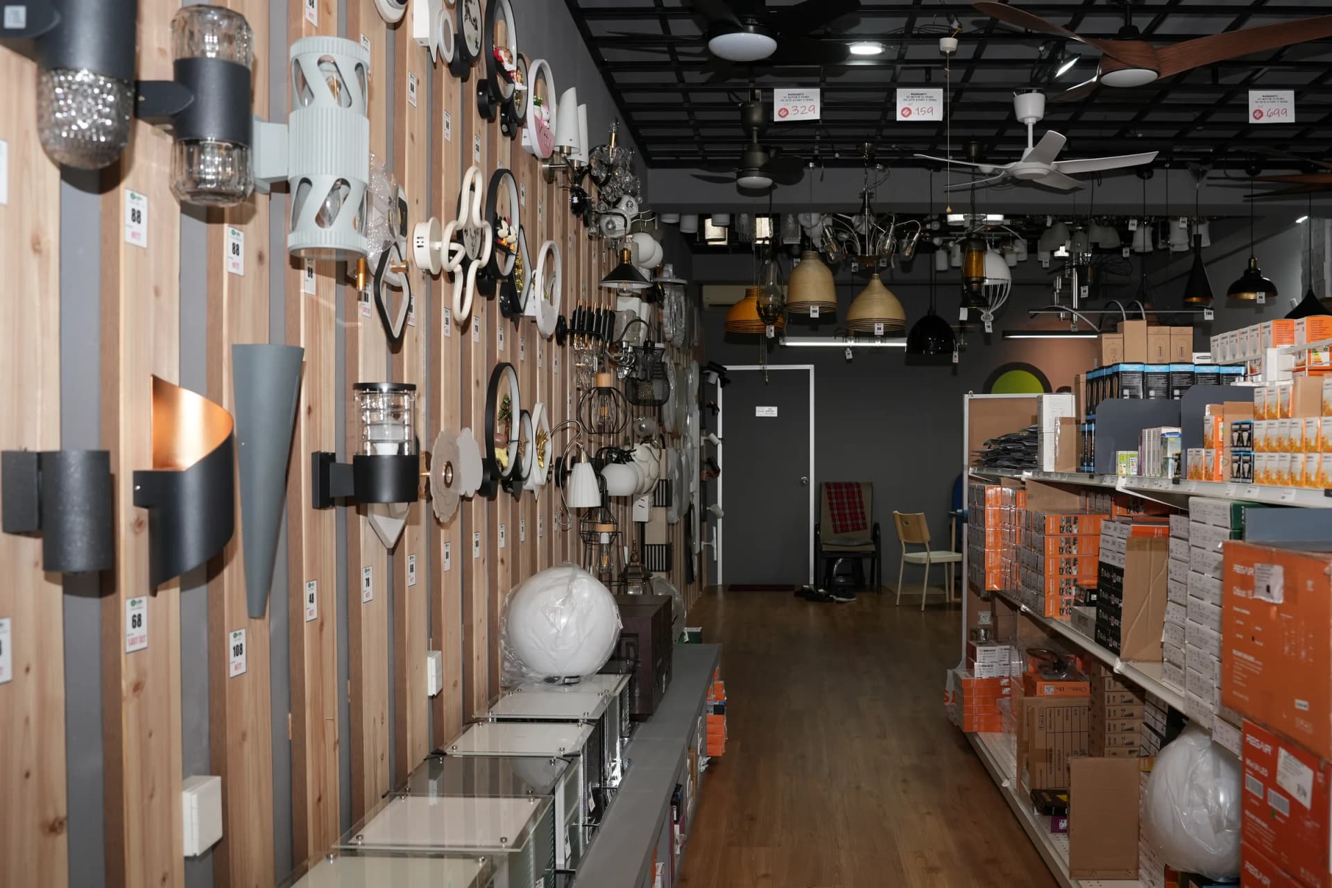 Lighting and ceiling fan stock ready in the showroom